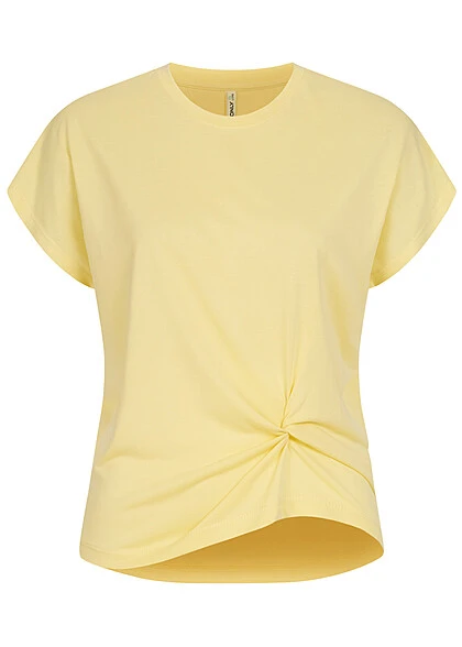 ONLY Damen T-Shirt Mit Knotendetail Vorn Vanilla Gelb 3 ONLY Damen T-Shirt Mit Knotendetail Vorn Vanilla Gelb