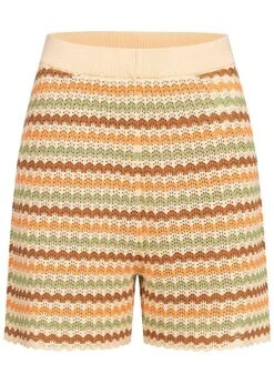 Pieces Damen High-Waist Slim Fit Strick Shorts Mit Streifen Muster Dijon Beige Mc
