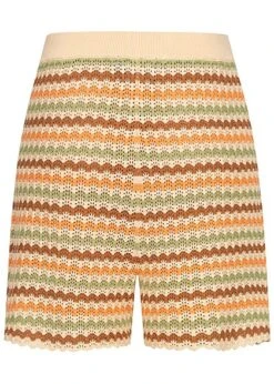 Pieces Damen High-Waist Slim Fit Strick Shorts Mit Streifen Muster Dijon Beige Mc -ModeWelt Verkäufe 22050678 2