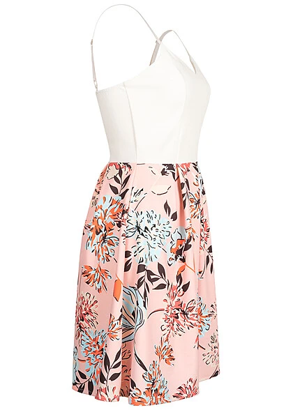 Cloud5ive Damen V-Neck Kleid Mit Blumen Print & Verstellb. Trägern Weiss Rosa 4 Cloud5ive Damen V-Neck Kleid Mit Blumen Print & Verstellb. Trägern Weiss Rosa – Bild 2
