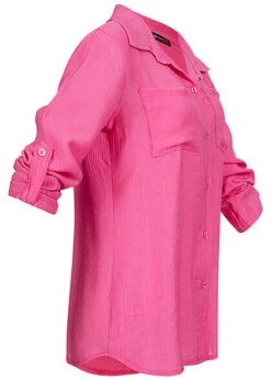 Cloud5ive Damen Turn-Up Blusen Hemd Mit 2 Brusttaschen Knopfleiste Fuchsia Pink -ModeWelt Verkäufe 22056581 2