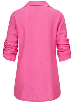 Cloud5ive Damen Turn-Up Blusen Hemd Mit 2 Brusttaschen Knopfleiste Fuchsia Pink -ModeWelt Verkäufe 22056581 3