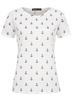 Cloud5ive Damen T-Shirt Mit AOP Anker Muster Weiss Navy