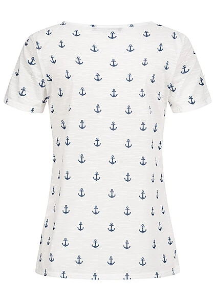 Cloud5ive Damen T-Shirt Mit AOP Anker Muster Weiss Navy 4 Cloud5ive Damen T-Shirt Mit AOP Anker Muster Weiss Navy – Bild 2