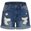 Cloud5ive Damen Kurze Destroy Jeans Shorts Mit Beinumschlag 5-Pockets Dunkel Blau Denim -ModeWelt Verkäufe 22057184
