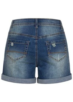 Cloud5ive Damen Kurze Destroy Jeans Shorts Mit Beinumschlag 5-Pockets Dunkel Blau Denim -ModeWelt Verkäufe 22057184 2