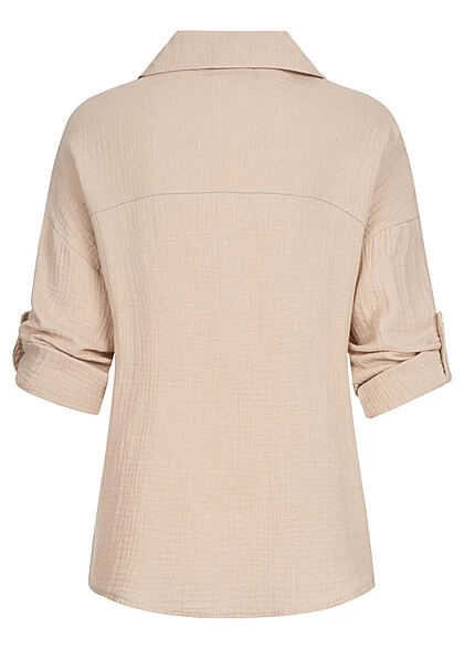 Seventyseven X Anniju Damen Oversized Musselin Turn-Up Shirt Beige 6 Seventyseven X Anniju Damen Oversized Musselin Turn-Up Shirt Beige – Bild 4