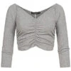 Seventyseven X Anniju Damen Ribbed Carmen Langarm V-Neck Raff-Longsleeve Grau Melange