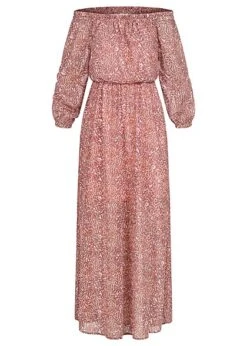 Vero Moda Damen Chiffon Kleid Langarm Mit Rüschendetails All-Over Print Parfait Pink