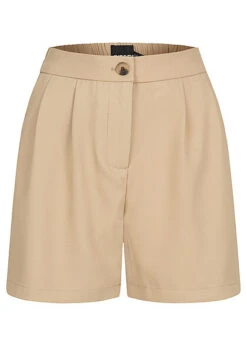 Pieces Damen High-Waist Shorts Mit Knopfverschluss 2-Pockets White Pepper Beige