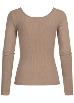 Pieces Damen NOOS Ribbed Longsleeve 4 Druckknöpfe Fossil Braun -ModeWelt Verkäufe 22060104 1