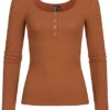 Pieces Damen NOOS Ribbed Longsleeve 4 Druckknöpfe Mocha Bisque Braun -ModeWelt Verkäufe 22060105