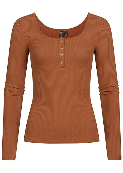 Pieces Damen NOOS Ribbed Longsleeve 4 Druckknöpfe Mocha Bisque Braun 3 Pieces Damen NOOS Ribbed Longsleeve 4 Druckknöpfe Mocha Bisque Braun
