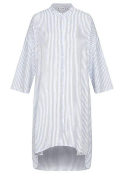 VILA Damen 7/8 Arm Viskose Blusenkleid Mit Stehkragen & Knopfl. Streifen Weiss Blau