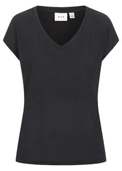VILA Damen NOOS Tencel Modal V-Neck T-Shirt Schwarz