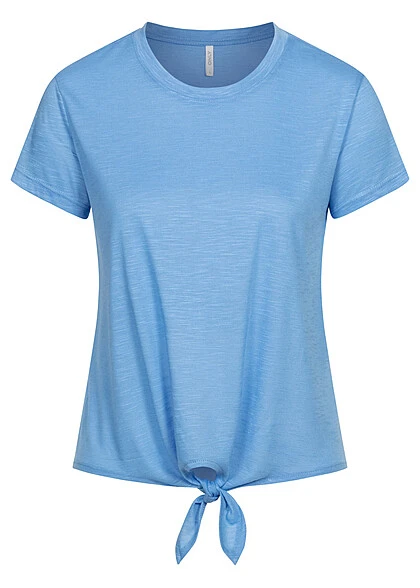 ONLY Damen Basic T-Shirt Mit Bindedetail Zum Knoten Vorne All Aboard Blau 3 ONLY Damen Basic T-Shirt Mit Bindedetail Zum Knoten Vorne All Aboard Blau