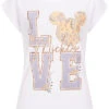 Seventyseven Lifestyle Damen Disney T-Shirt Mickey Mouse Glitzer Print Weiss Rosa