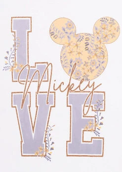 Seventyseven Lifestyle Damen Disney T-Shirt Mickey Mouse Glitzer Print Weiss Rosa -ModeWelt Verkäufe 22069029 2