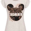 Seventyseven Lifestyle Damen Disney T-Shirt Mickey Mouse Print Beige Melange Schwarz