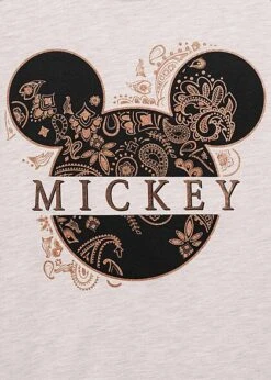 Seventyseven Lifestyle Damen Disney T-Shirt Mickey Mouse Print Beige Melange Schwarz -ModeWelt Verkäufe 22069030 2
