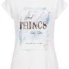 Seventyseven Lifestyle Damen Pailletten T-Shirt Good THINGS Glitzer Print Weiss Blau -ModeWelt Verkäufe 22069032