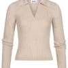 ONLY Damen V-Neck Rippstrick Polo Pullover Mit Kurzem Schnitt Pumice Stone Beige -ModeWelt Verkäufe 22070077