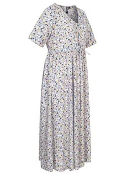 Pieces Damen V-Neck Kleid Mit Bindedetail U. Blumenprint Apricot Cream Multicolor -ModeWelt Verkäufe 22070126 1