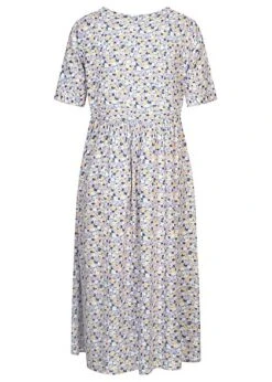 Pieces Damen V-Neck Kleid Mit Bindedetail U. Blumenprint Apricot Cream Multicolor -ModeWelt Verkäufe 22070126 2