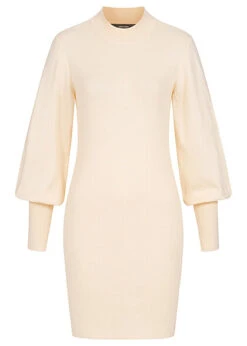 Vero Moda Damen High-Neck Kleid Mit Ballonärmeln Birch Beige