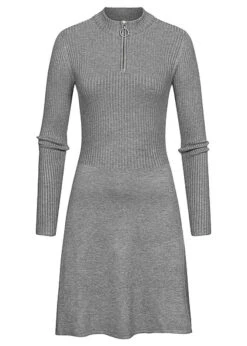 ONLY Damen Langarm Strickkleid Mit Zipper Und Strukturstoff Medium Grau Melange -ModeWelt Verkäufe 22080179 1