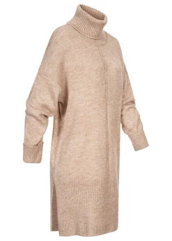 ONLY Damen Rollkragen Kleid Sweater Mit Strukturstoff Humus Beige