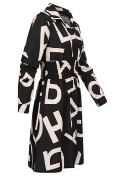 Cloud5ive Damen Kleid Mit Knopfleiste Und Buchstaben Print Schwarz Beige -ModeWelt Verkäufe 22106398 2