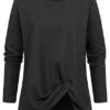 Cloud5ive Damen Langarm Shirt Pullover Mit Knoten Vorn Schwarz