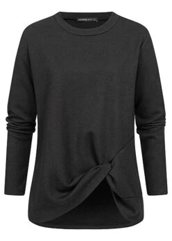 Cloud5ive Damen Langarm Shirt Pullover Mit Knoten Vorn Schwarz