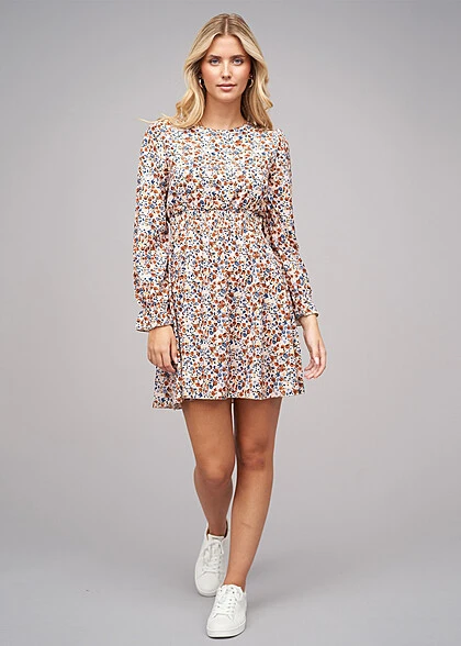 Cloud5ive Damen Langarm Kleid Mit Blumen Print Beige Mehrfarbig 5 Cloud5ive Damen Langarm Kleid Mit Blumen Print Beige Mehrfarbig – Bild 3