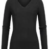 Cloud5ive Damen Langarm Shirt Longsleeve Mit Lurexeinsatz Und V-Neck Schwarz