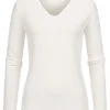 Cloud5ive Damen Langarm Shirt Longsleeve Mit Lurexeinsatz Und V-Neck Panna Cream Weiss -ModeWelt Verkäufe 22106437