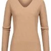 Cloud5ive Damen Langarm Shirt Longsleeve Mit Lurexeinsatz Und V-Neck Camel Braun -ModeWelt Verkäufe 22106438