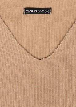 Cloud5ive Damen Langarm Shirt Longsleeve Mit Lurexeinsatz Und V-Neck Camel Braun -ModeWelt Verkäufe 22106438 2