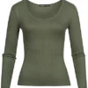 Cloud5ive Damen Langarm Shirt Strukturstoff M. Wellen Am Saum Military Grün