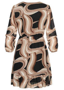 Cloud5ive Damen Chiffon-Kleid Wickeloptik Mit V-Neck Und Marmor-Print Schwarz Beige -ModeWelt Verkäufe 22126562 2