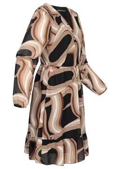 Cloud5ive Damen Chiffon-Kleid Wickeloptik Mit V-Neck Und Marmor-Print Schwarz Beige -ModeWelt Verkäufe 22126562 3