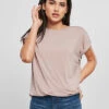 Urban Classics Damen Basic T-Shirt Mit Umgeschlagenen Ärmeln Duskrose Hell Rosa