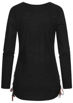 Cloud5ive Damen 2in1 Langarm Top Longsleeve Mit Karomuster Und Seitl. Gerafft Schwarz -ModeWelt Verkäufe 23016638 2