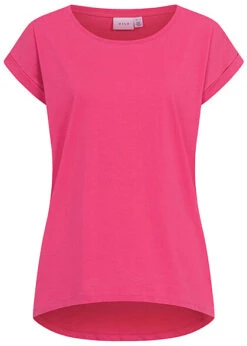 VILA Damen NOOS Vokuhila T-Shirt Mit Ärmelumschlag Yarrow Pink