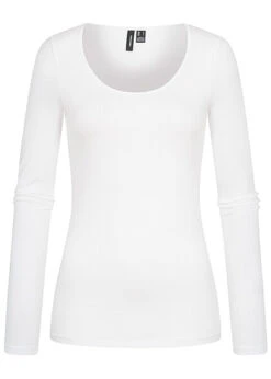 Vero Moda Damen NOOS Langarm Shirt Longsleeve Mit Rundhals Bright Weiss