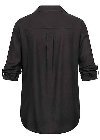 Vero Moda Damen NOOS Viskose Bluse Mit Turn-Up Ärmeln Und Knopfleiste Schwarz 6 Vero Moda Damen NOOS Viskose Bluse Mit Turn-Up Ärmeln Und Knopfleiste Schwarz – Bild 4