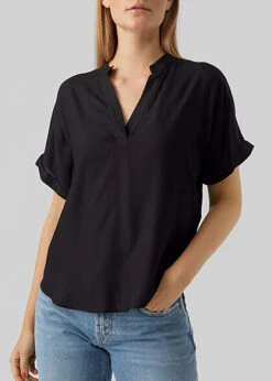 Vero Moda Damen NOOS V-Neck T-Shirt Mit Weiten Ärmeln Schwarz