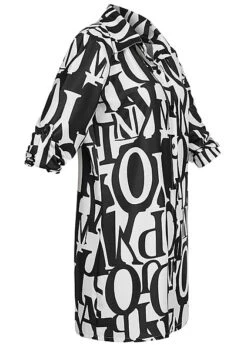 Cloud5ive Damen Longform Turn-Up Bluse Mit Knopfleiste Buchstaben Print Weiss Schwarz -ModeWelt Verkäufe 23026641 2