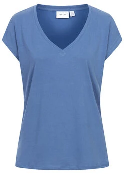 VILA Damen NOOS Tencel Modal V-Neck T-Shirt Federal Blau
